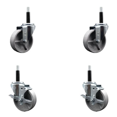 Service Caster 4'' Semi Steel Wheel Swivel 3/4'' Expanding Stem Caster Set 2 Brakes, 4PK SCC-EX20S414-SSS-2-TLB-2-34